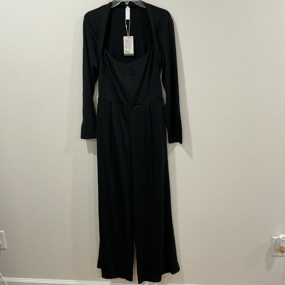 Halara New Black Long Sleeve Wide Leg Side Pocket Easy Peezy Jumpsuit Size XL